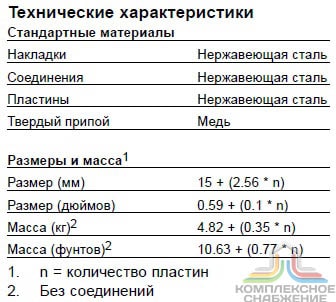 Технические характеристики и габаритные размеры паянного теплообменника Alfa Laval CB110 46M