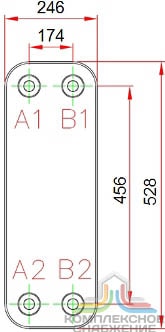 Габаритный чертёж паяного теплообменника KAORI L205