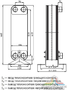 Габаритный чертёж пластинчатого паяного теплообменника Danfoss серия XB59M